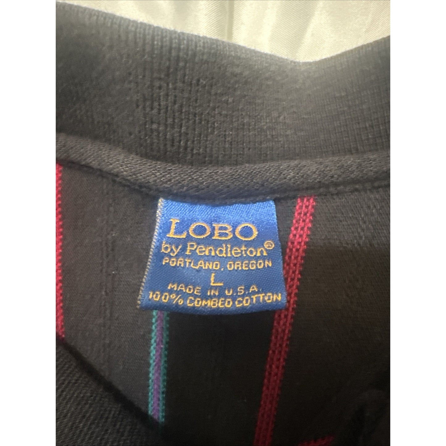 Vtg Lobo Pendleton Polo Tee Black Striped Mens L Bowling T Shirt USA MADE 1D21