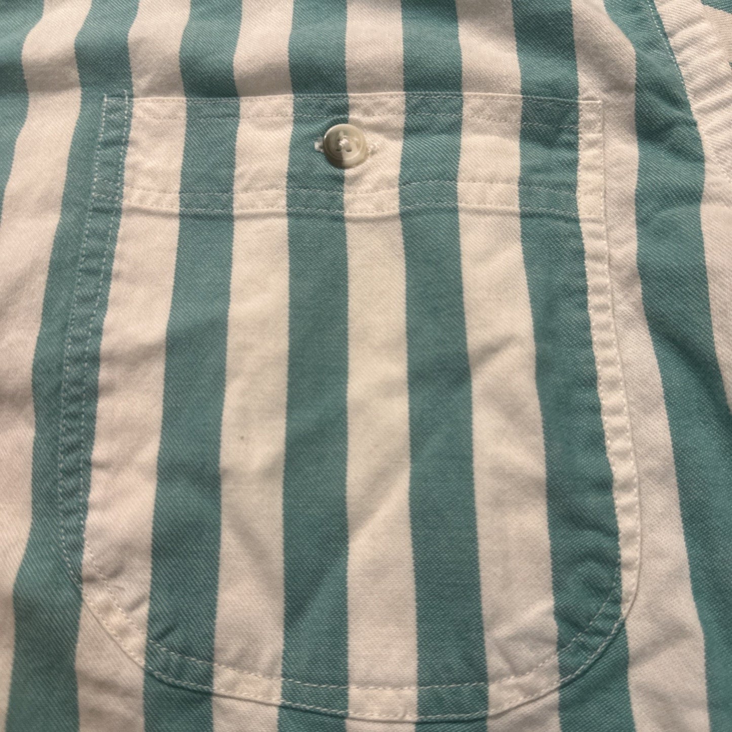 Vtg Eddie Bauer M Rufton Twill Turquoise Striped Casual Button Shirt USA 1A16
