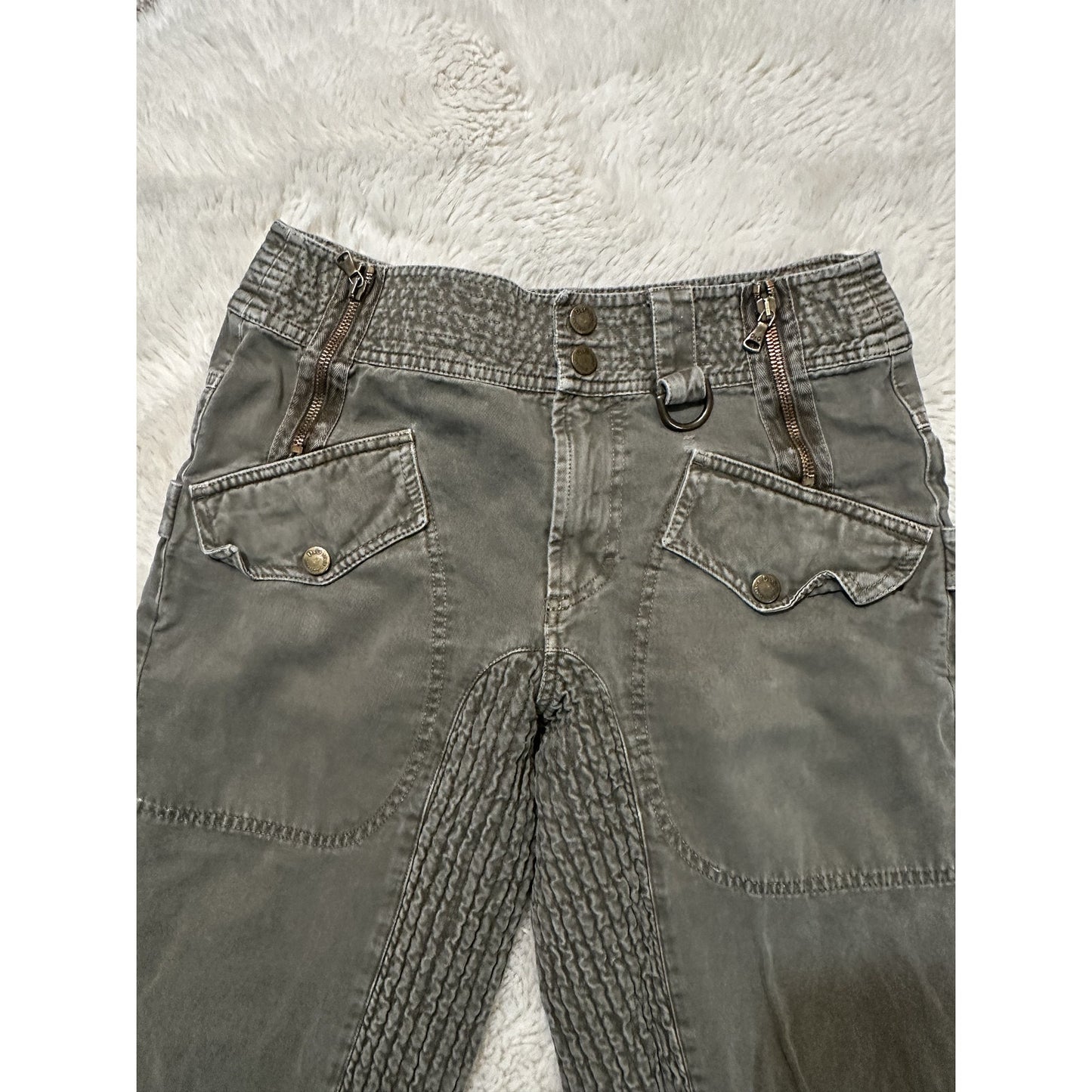 Y2K Dolce & Gabbana Olive Green Pants 30x33 Zippers Moto Cargo Utility Military