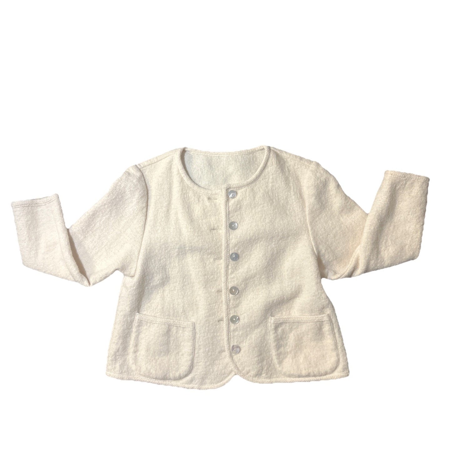 Vtg Wool Cardigan Sweater Women’s XS PTP 17.5 Long Sleeve Button Front Abalone