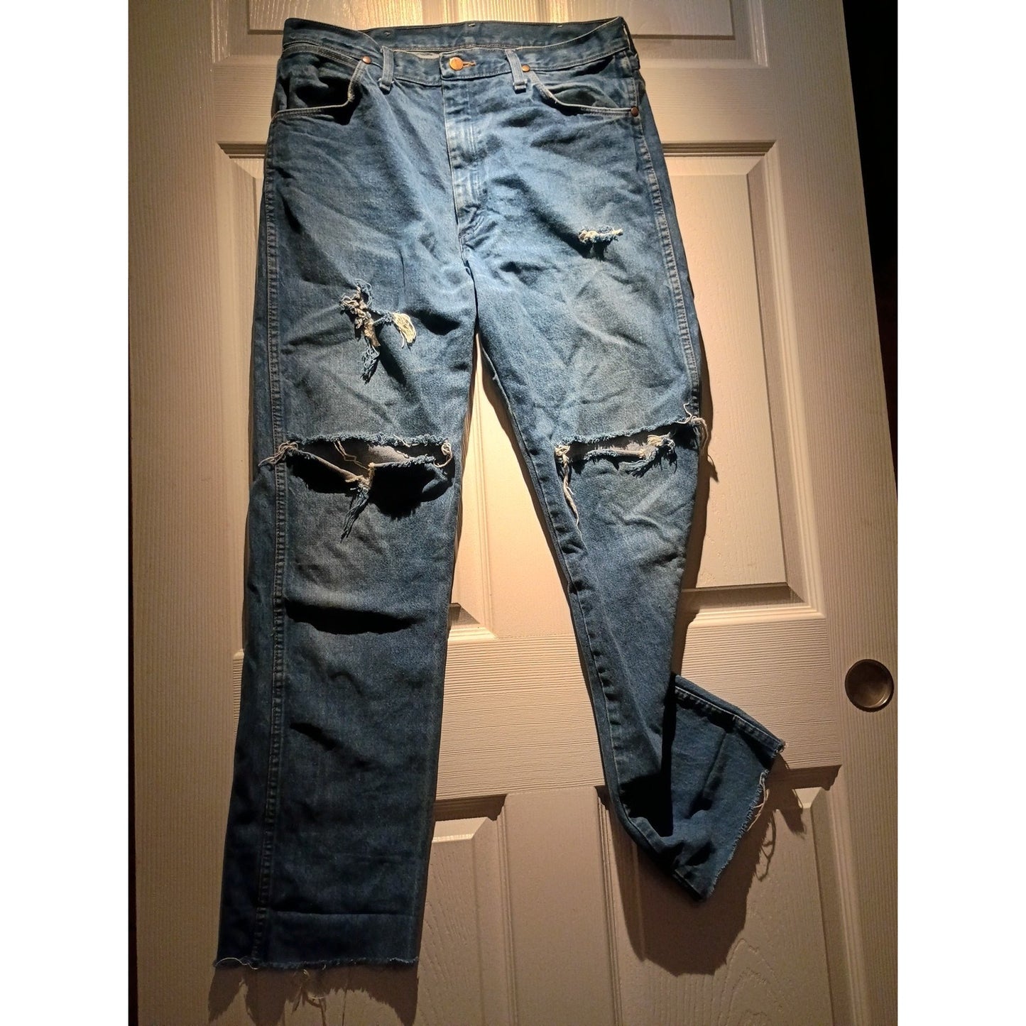 Wrangler Men Denim Straight Blue Vtg Limited Edition Distressed 34x38 C8