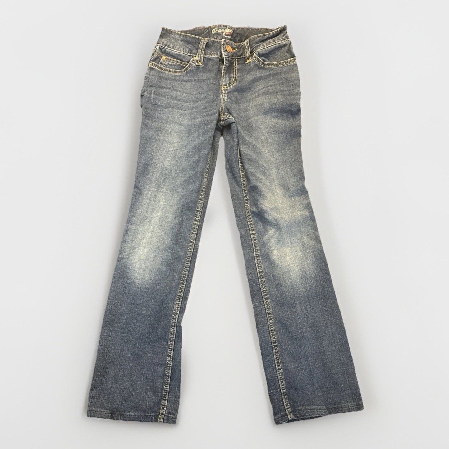 Vtg Wrangler Bootcut Blue Denim Jeans 32" Inseam Women's Size 1/2 1B12