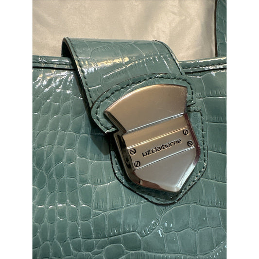 Y2K Liz Claiborne Faux Alligator Turquoise Shoulder Bag 15x10" Magnet Close 02E2