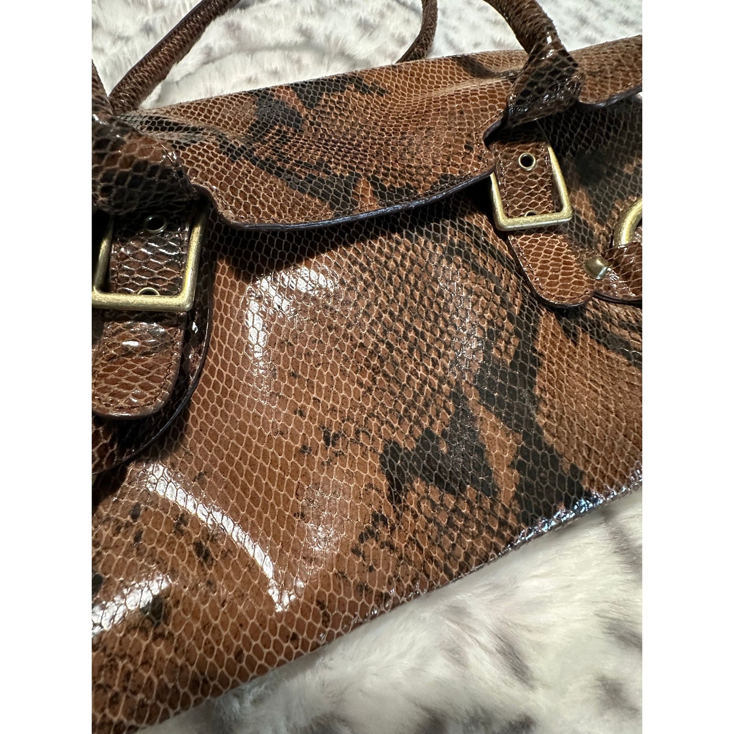 Y2K Casual Corner Genuine Leather Python Snake Print Purse Brown 5"x13" 2C16