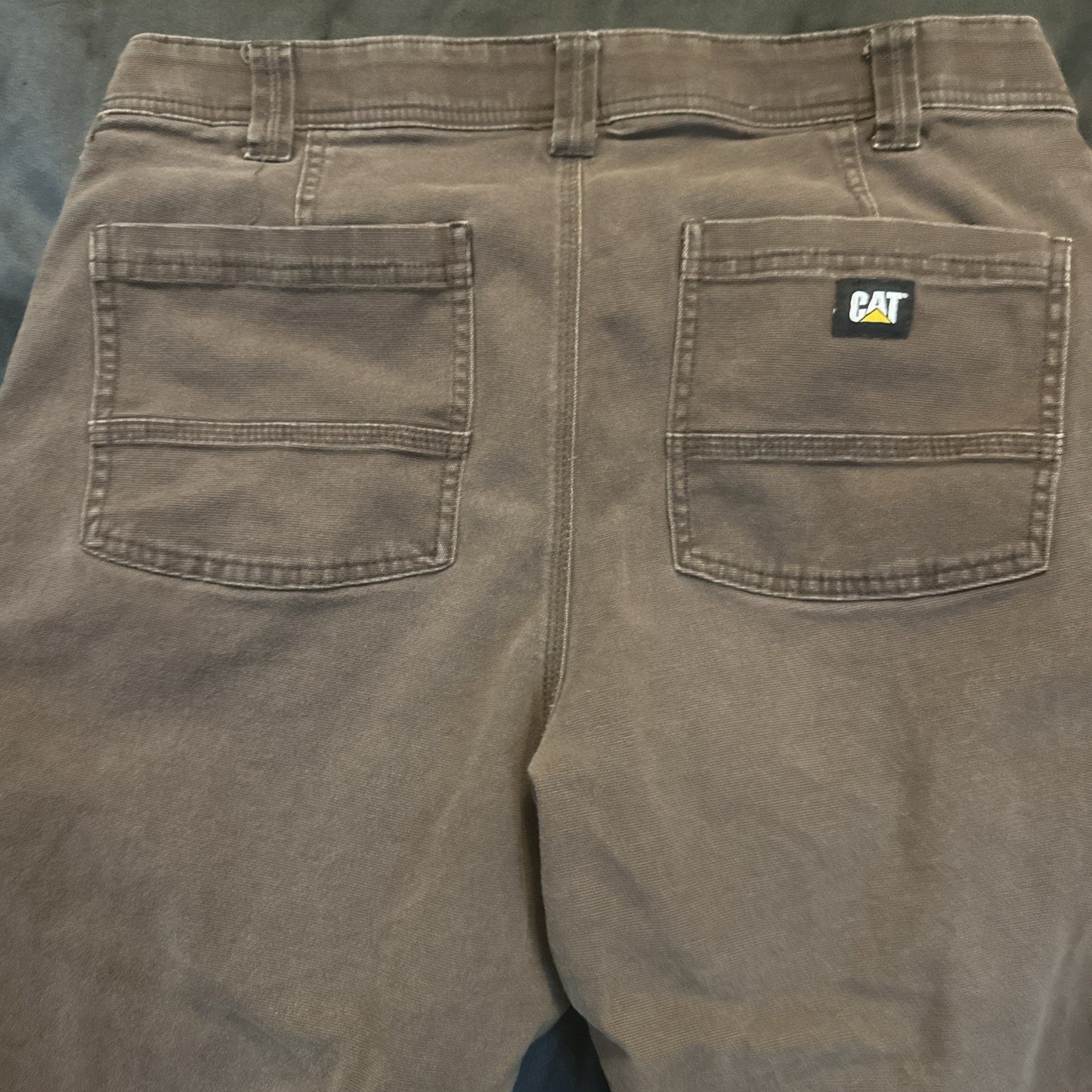 CAT Heavy Duty Straight Leg Pants Mens 34x30 Brown Elastic Waist Workwear 1B05
