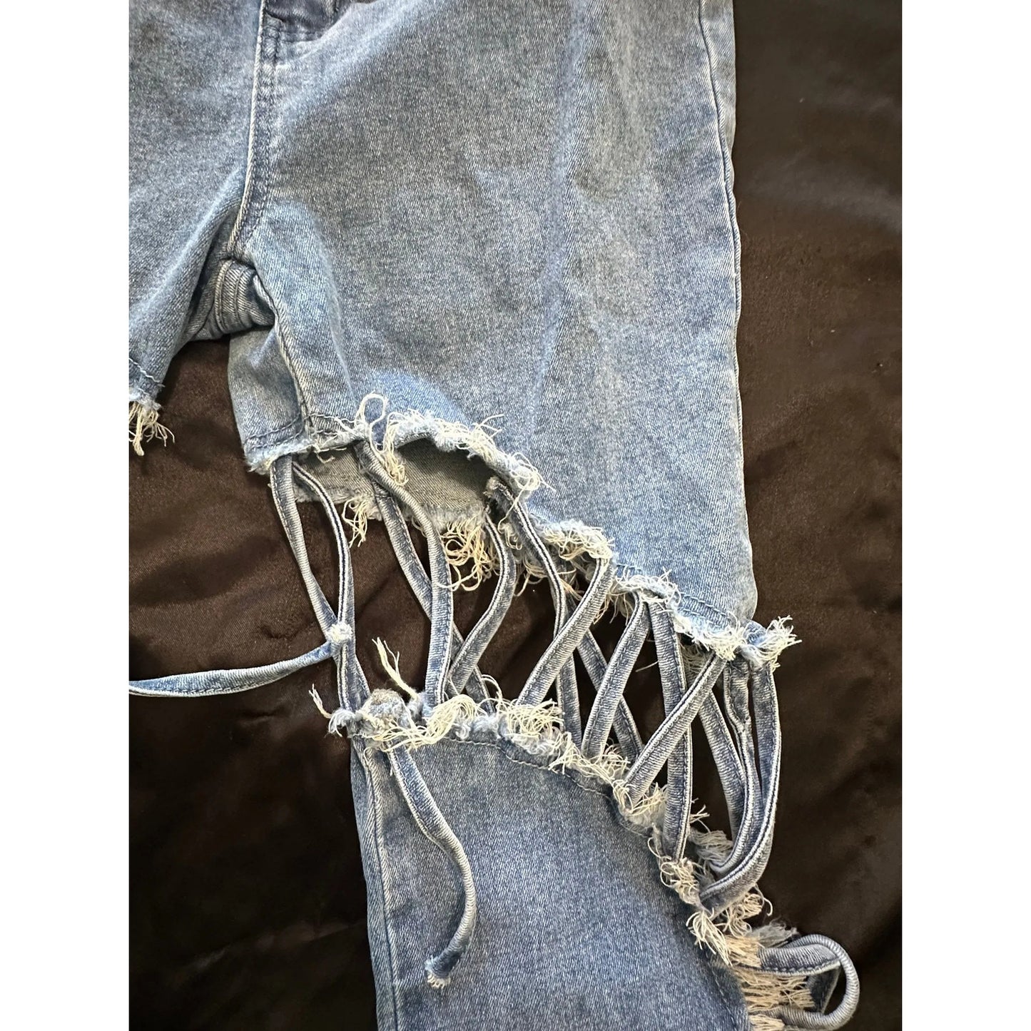 Fashion Nova Womens High Rise Flare Jeans Size 11 Lace Up Cutout Distressed