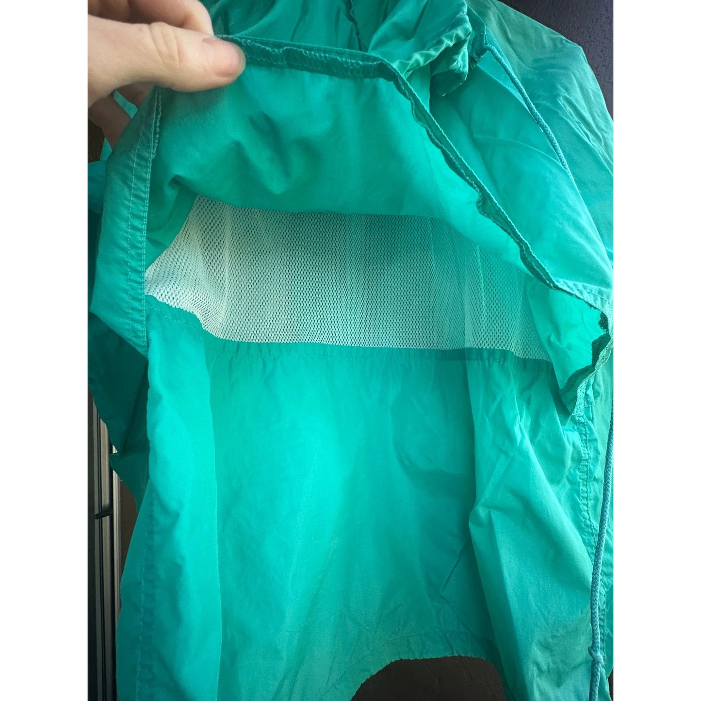 Eddie Bauer Vtg Nylon Windbreaker Jacket Women's L Teal Full Zip Hooded Coat