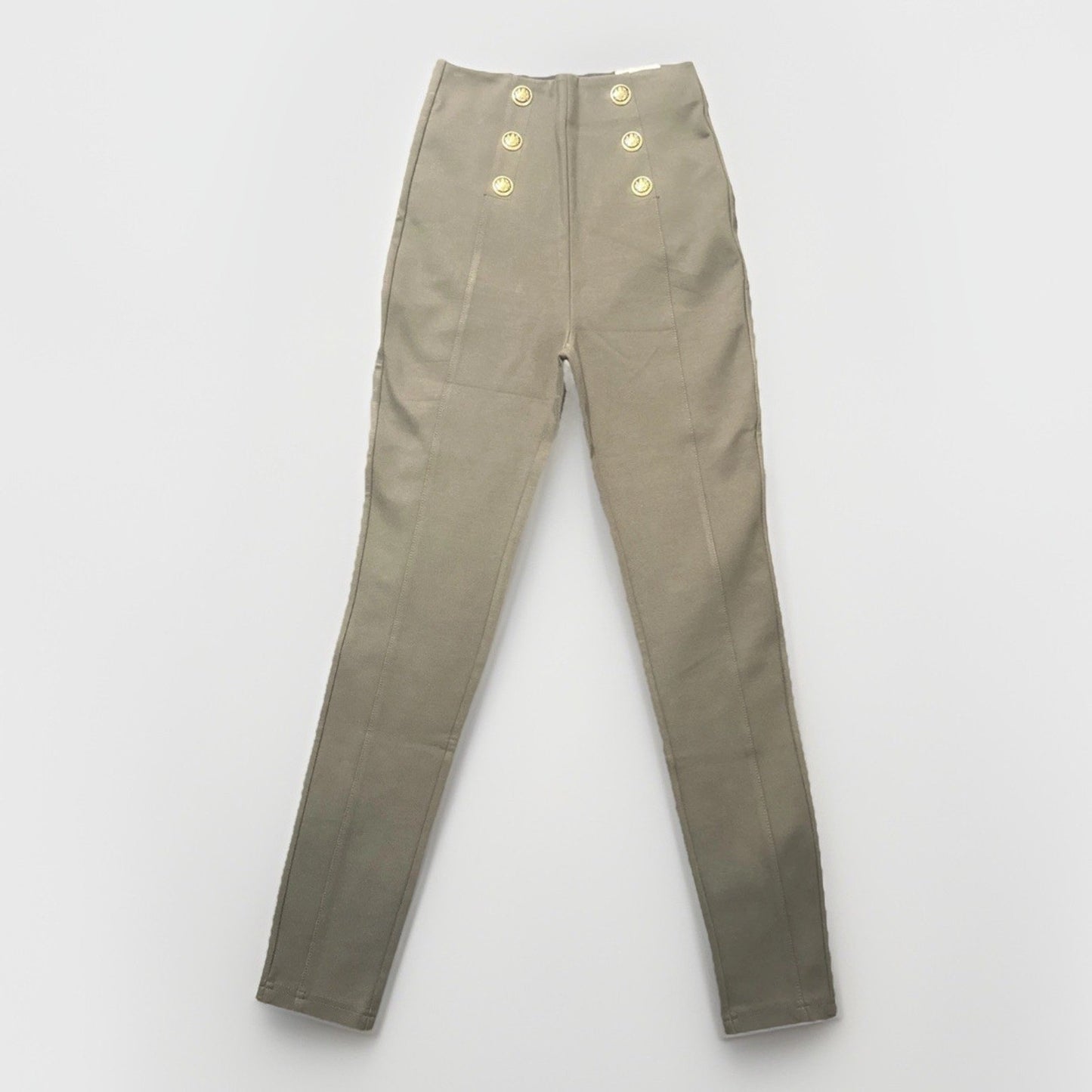 NWT Zara Leggings Olive Green Women S Gold Button Embellishments High Rise 1B02