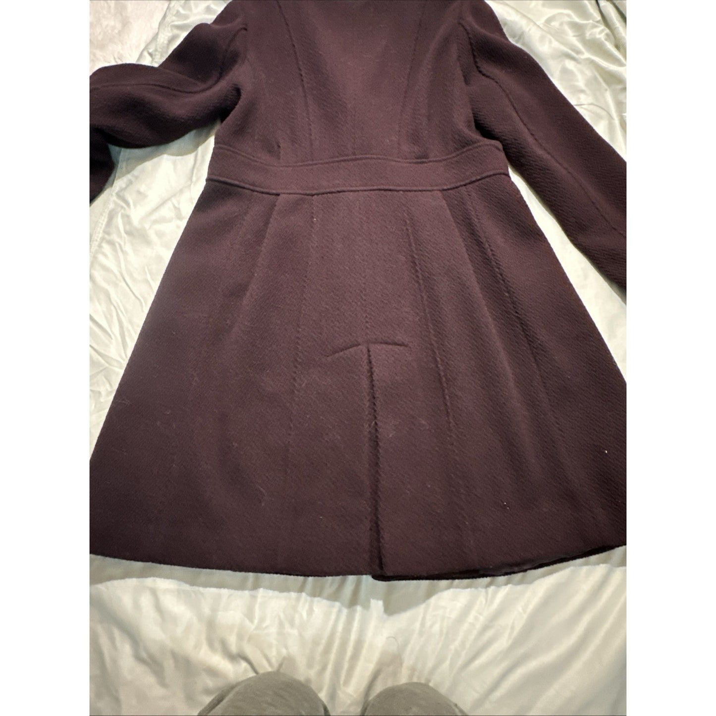 Guess Wool Overcoat Size L Plum Chevron Button Jacket Gold Accents Dark Purple