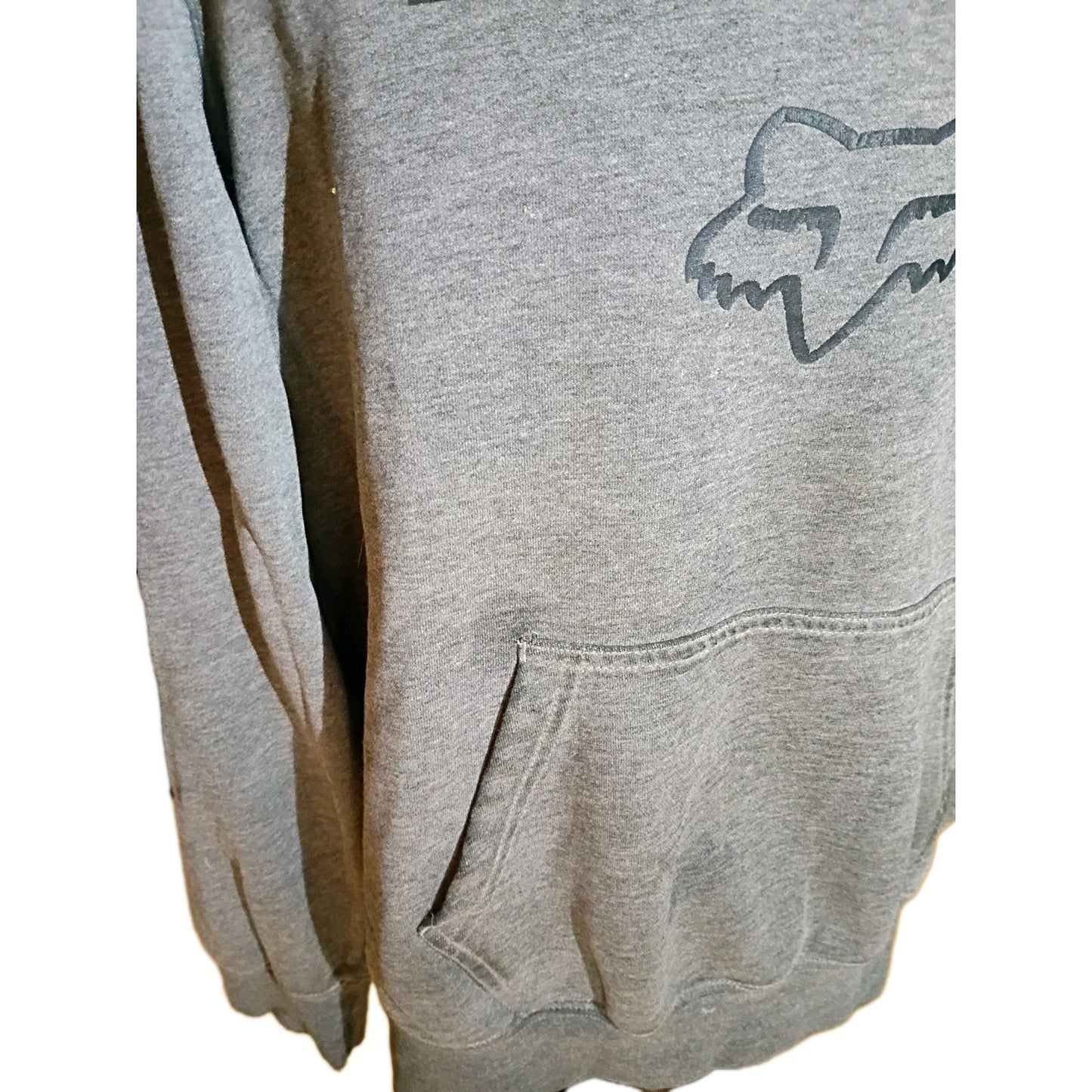 90s Fox Hoodie Long Sleeve Men L/XL Gray Cotton Blend Small Hole In Back D5