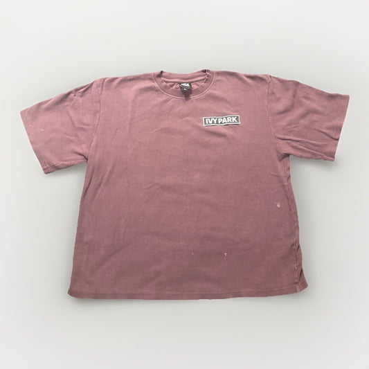Adidas IvyPark Oversize T Shirt Women's L Maroon 26" PTP Paint Marks Cotton 1A28
