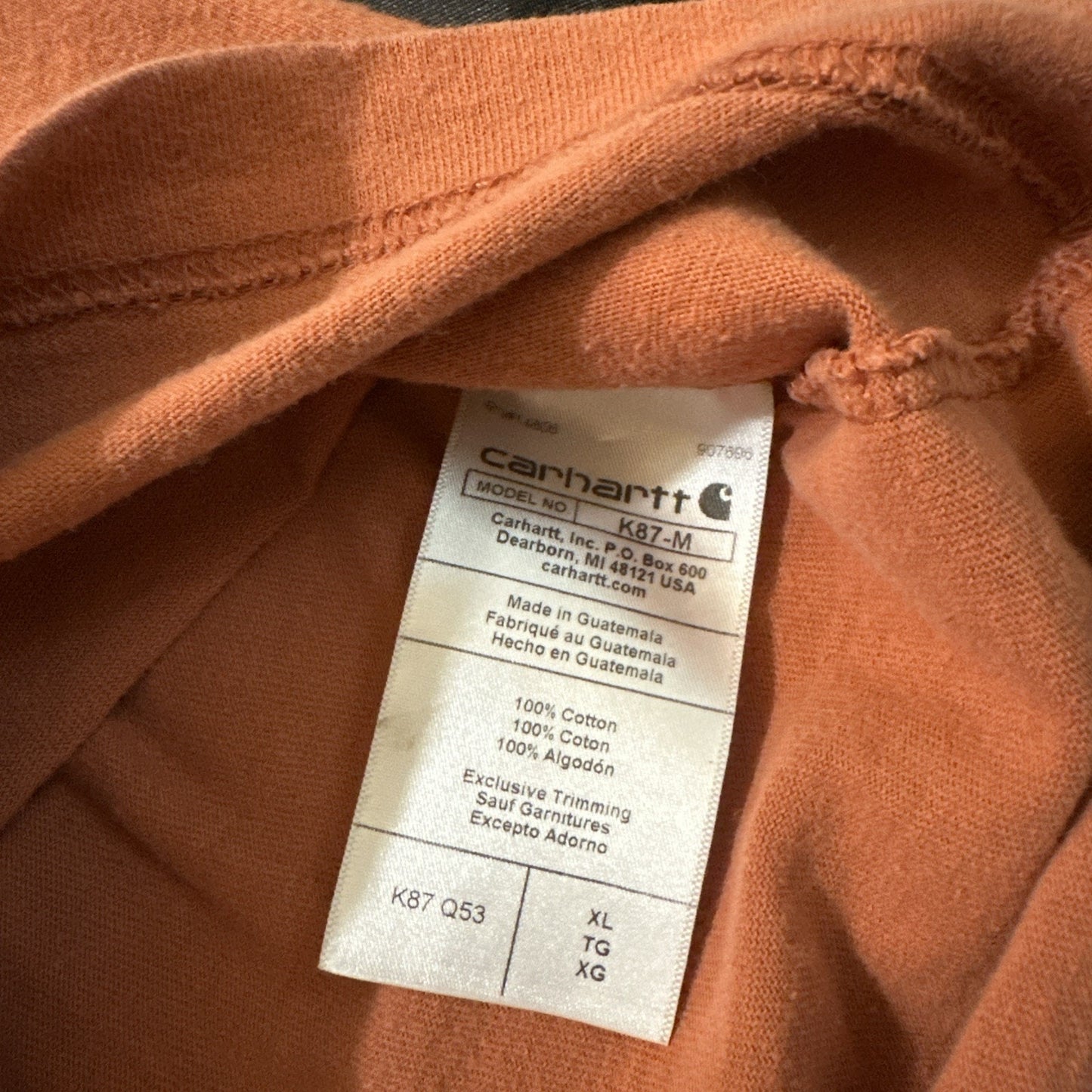 Carharrt Logo T Shirt Orange Tee Size XL Basic Mens 1A06