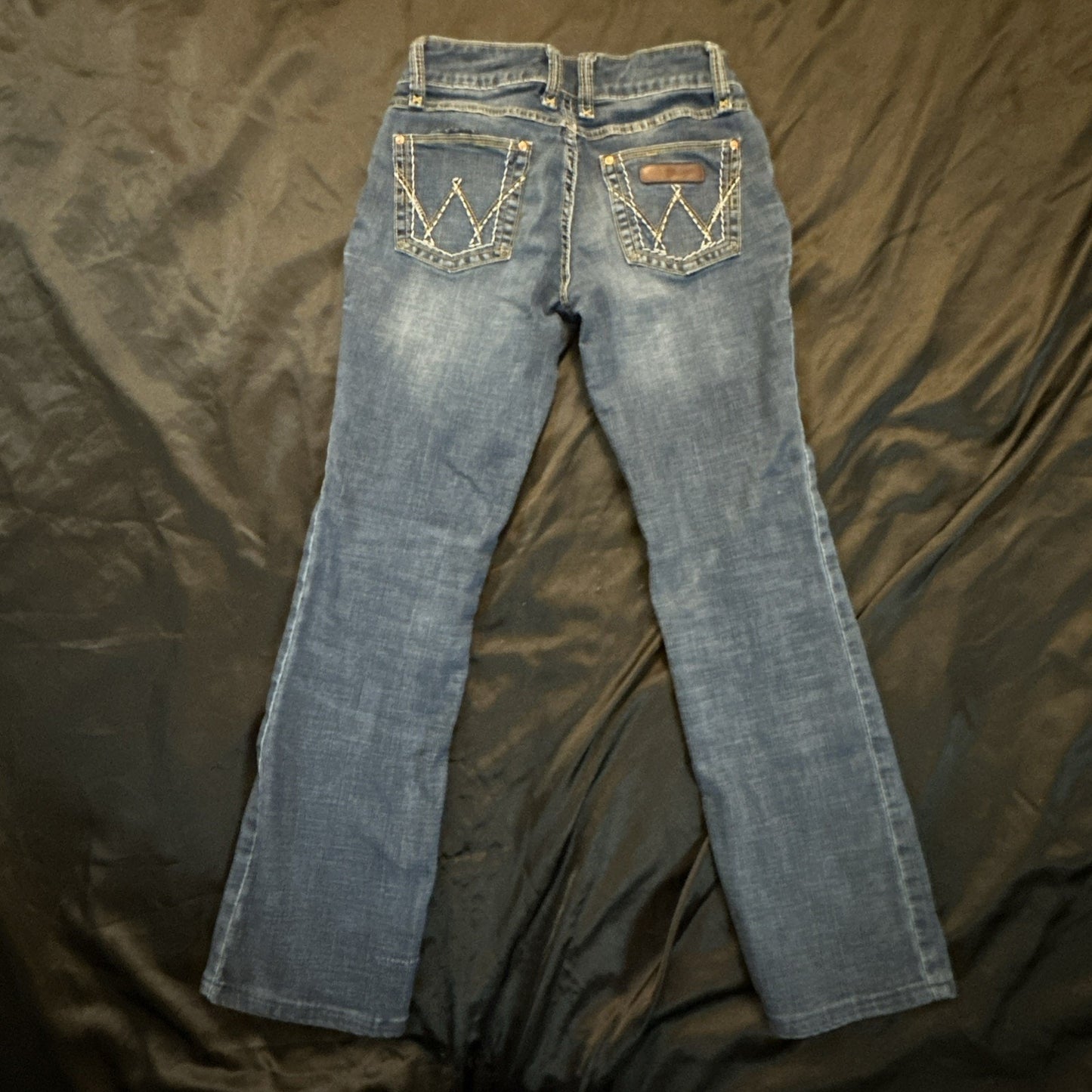 Vtg Wrangler Bootcut Blue Denim Jeans 32" Inseam Women's Size 1/2 1B12