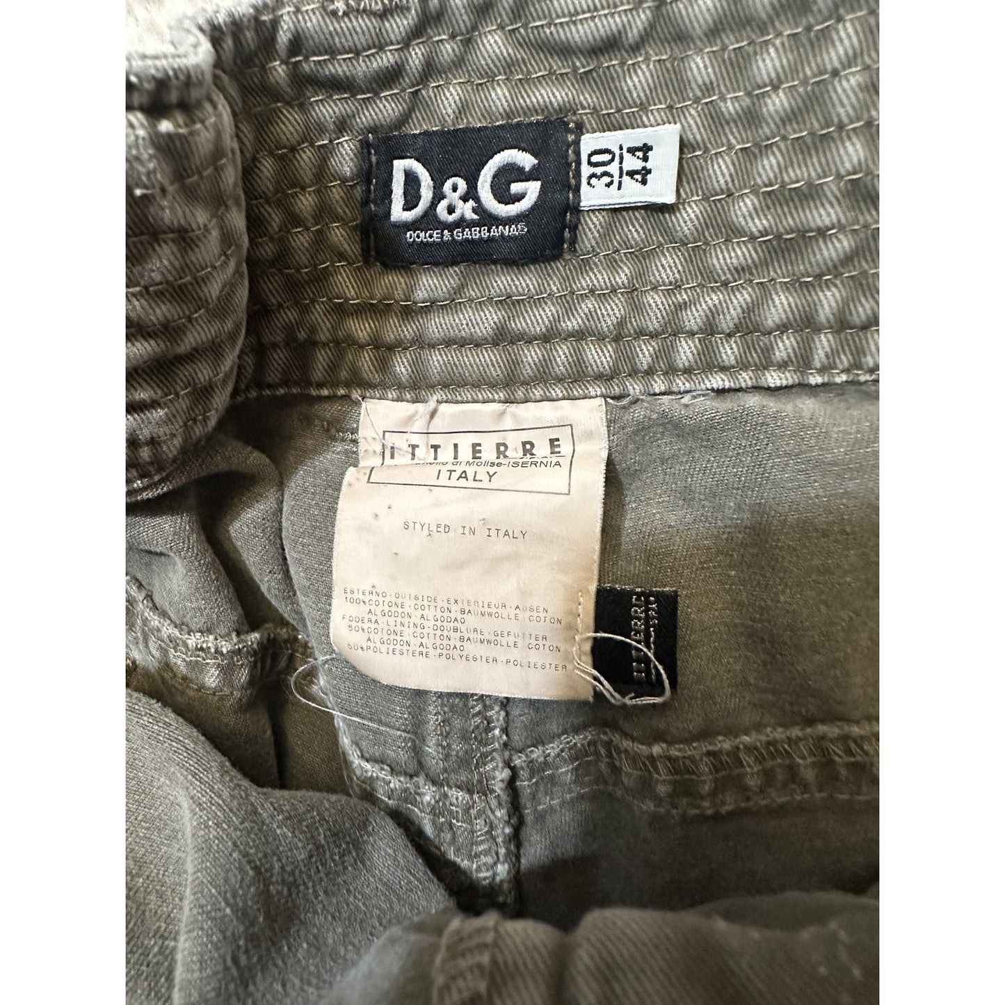 Y2K Dolce & Gabbana Olive Green Pants 30x33 Zippers Moto Cargo Utility Military