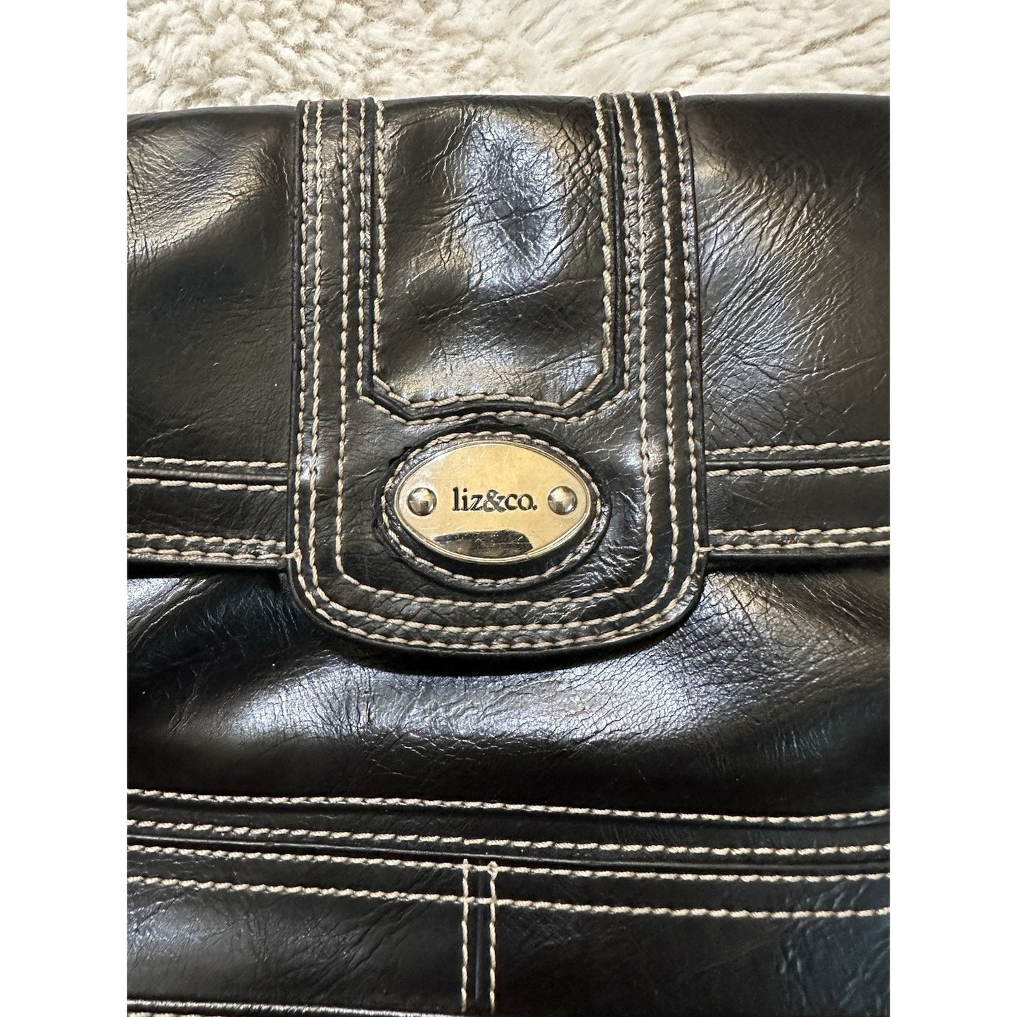 Liz & Co Leather Purse Black Over the shoulder Handbag Medium 13”x6”