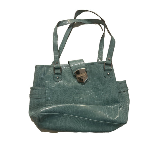 Y2K Liz Claiborne Faux Alligator Turquoise Shoulder Bag 15x10" Magnet Close 02E2
