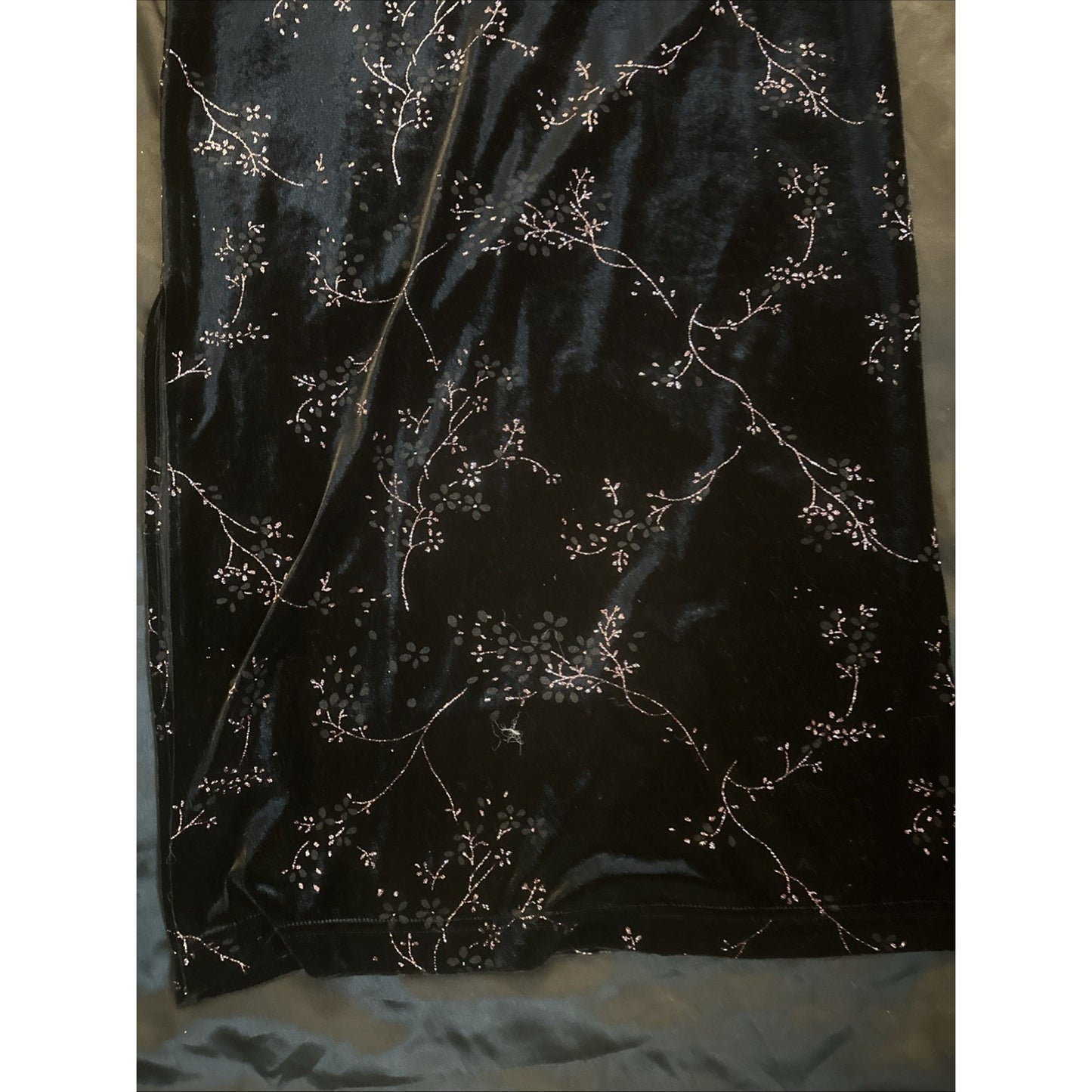 Dress Barn Velour Cherry Blossom Qipao Size 10 Shoulder Pads 90's Vtg Black 1C11