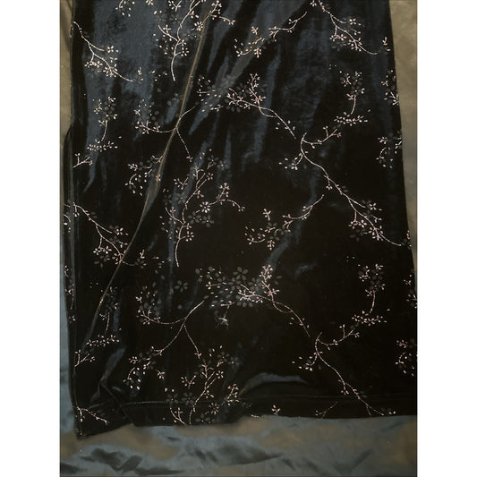 Dress Barn Velour Cherry Blossom Qipao Size 10 Shoulder Pads 90's Vtg Black 1C11