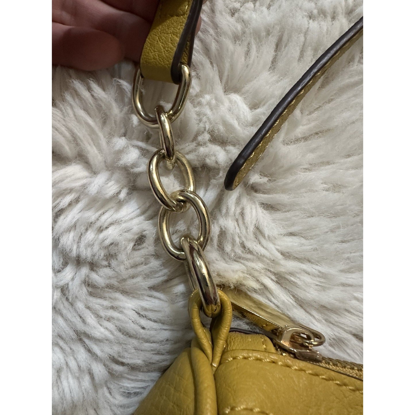 C Crossbody Bag Purse Mustard Yellow Faux Leather 10”x7” Gold Hardware