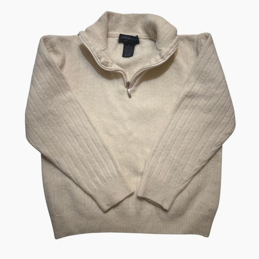 Hathaway Platinum Italy 100% Lambs Wool 1/4 Zip Sweater Women's Size M Ivory