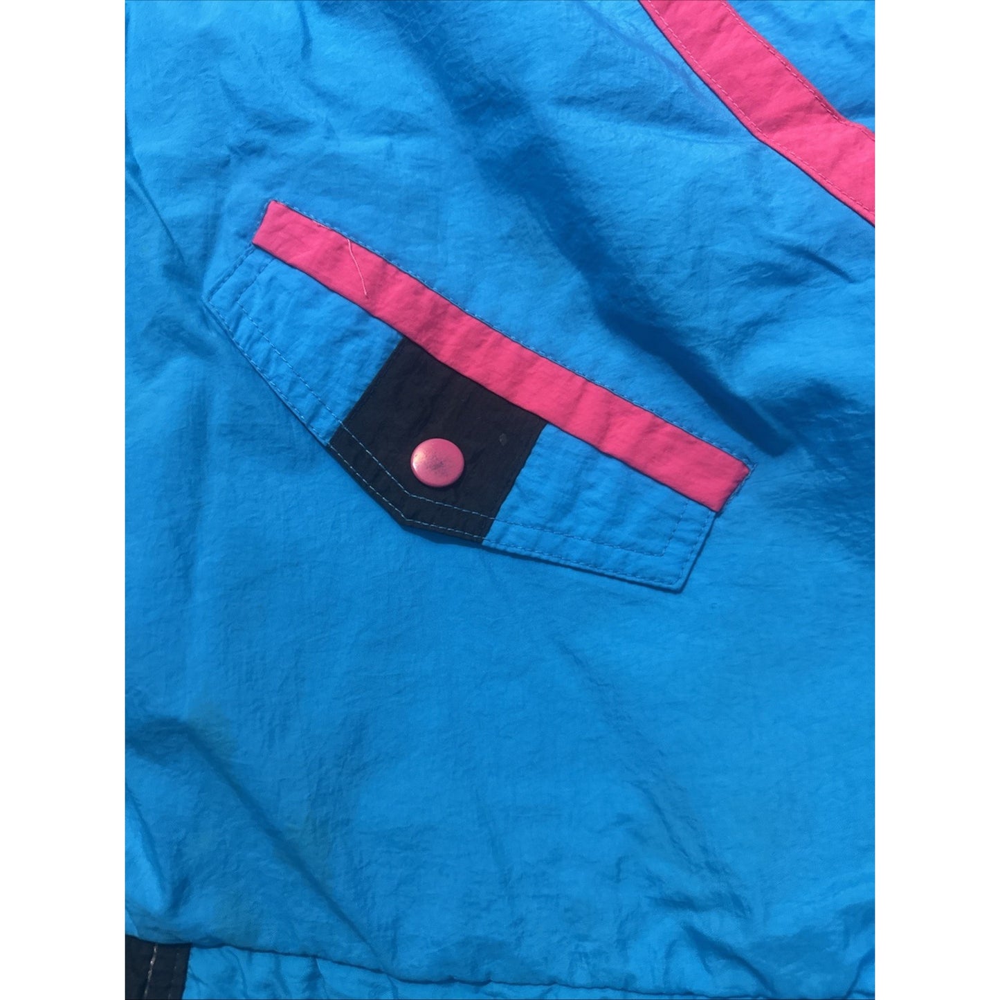 Vtg E-4000 Nylon Full Zip Windbreaker Jacket Size L Blue/Multi-Color Taiwan 1D26