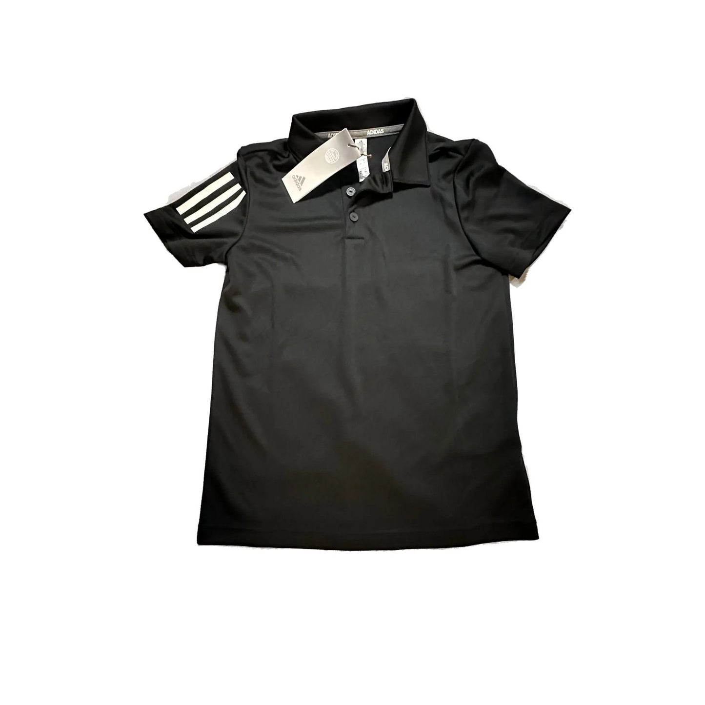 Adidas Boys Golf Polo Shirt S Black 3 Stripe Short Sleeve NWT Athletic