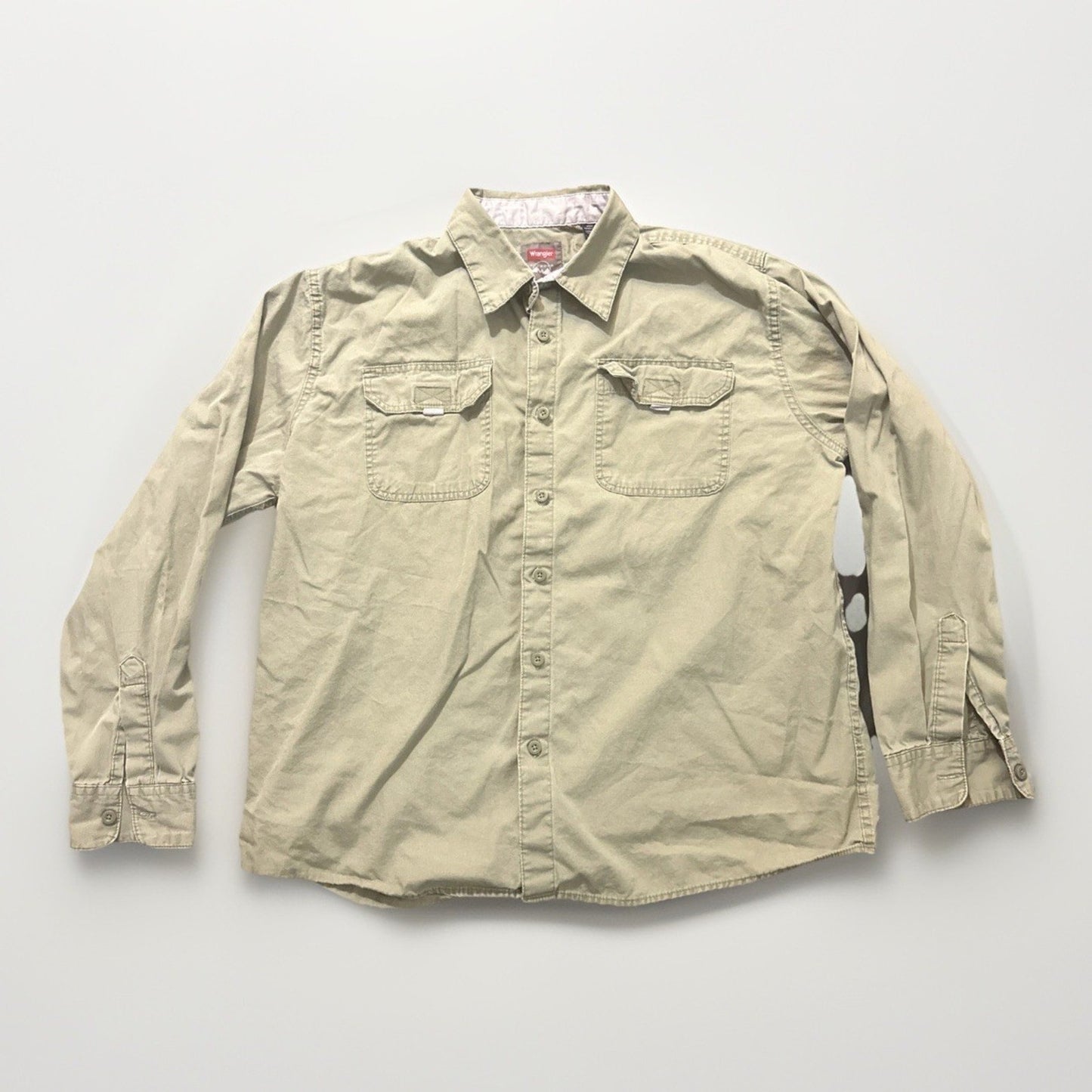 Wrangler Casual Button Down Long Sleeve Shirt 25" PTP Mens L Green Cotton 1A07