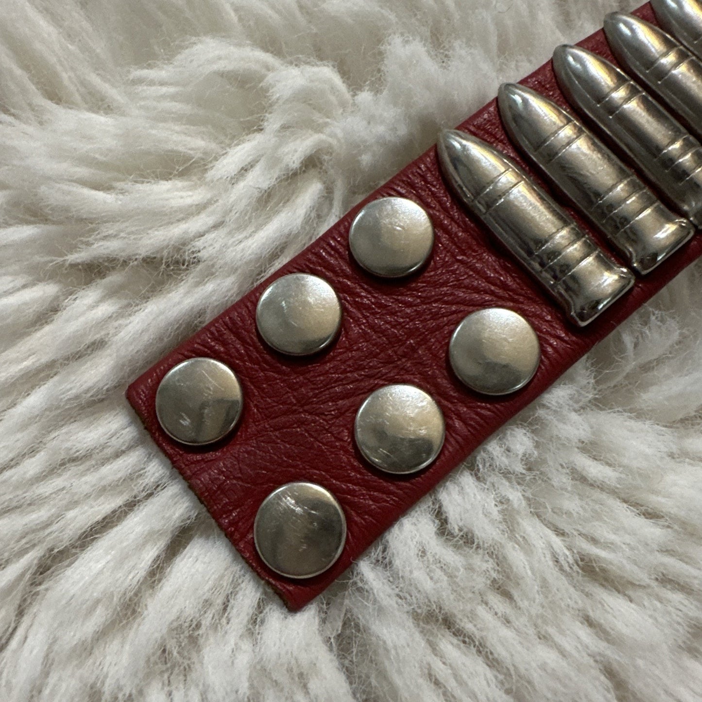 Red Leather Collar Necklace 15.75-18 Adjustable Snap Closure Punk Rock 1” Width