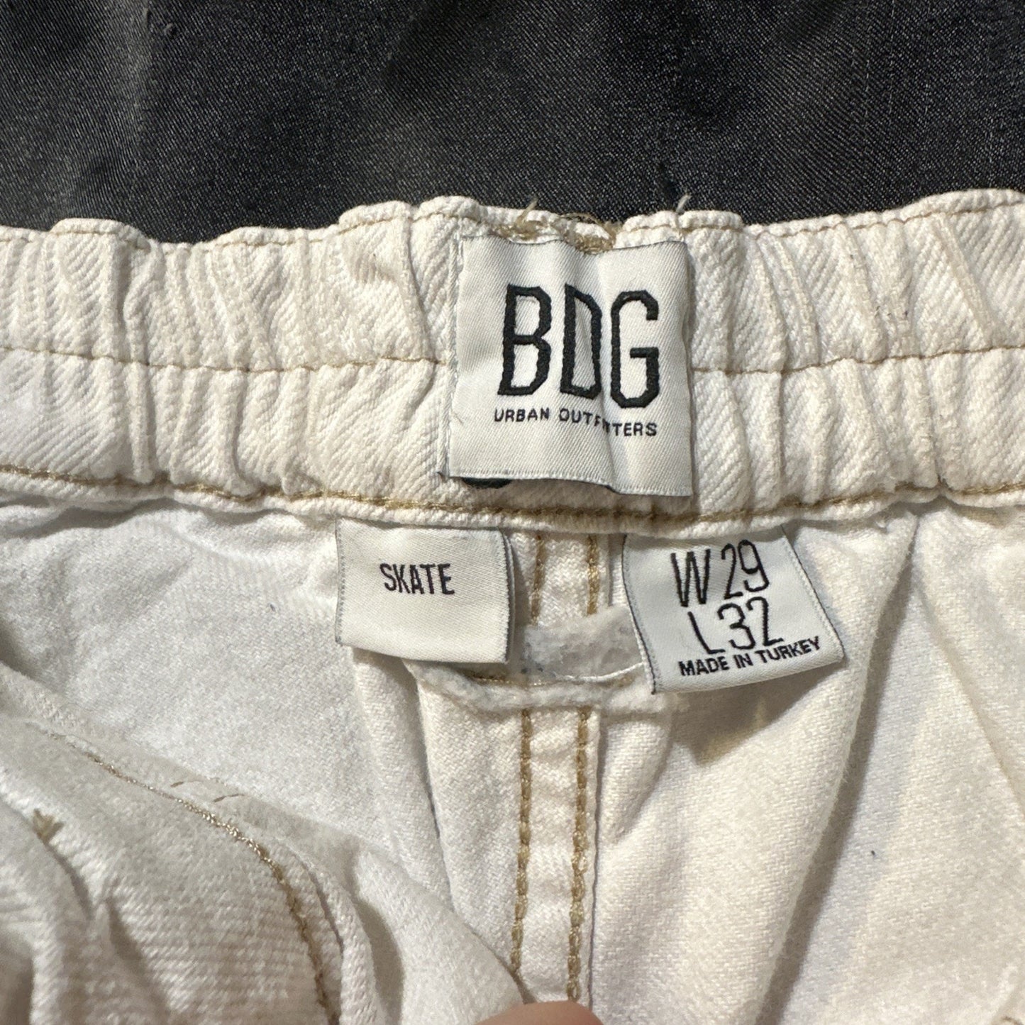 BDG White Denim Cargo Skate Pants 29x32 Women’s Elastic Waist Turkey 100% Cotton
