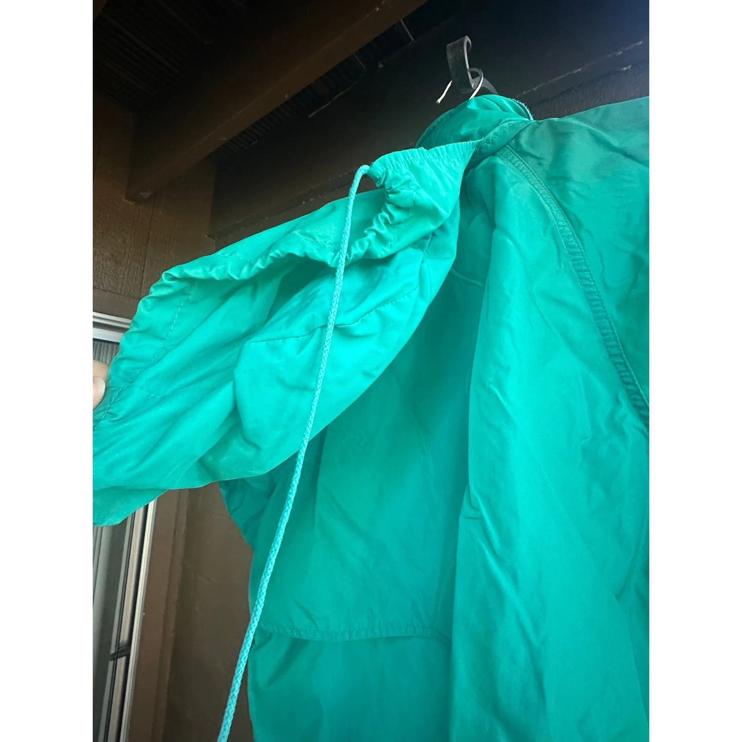 Eddie Bauer Vtg Nylon Windbreaker Jacket Women's L Teal Full Zip Hooded Coat