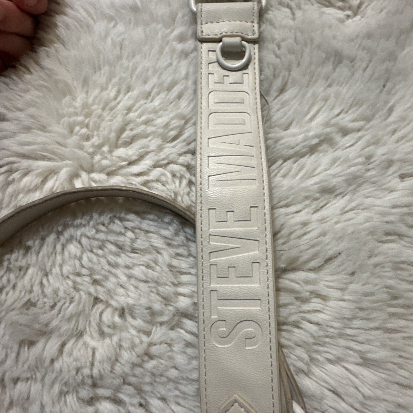 Steve Madden White Faux Leather Crossbody Bag Purse SM Monogram Logo White Y2K