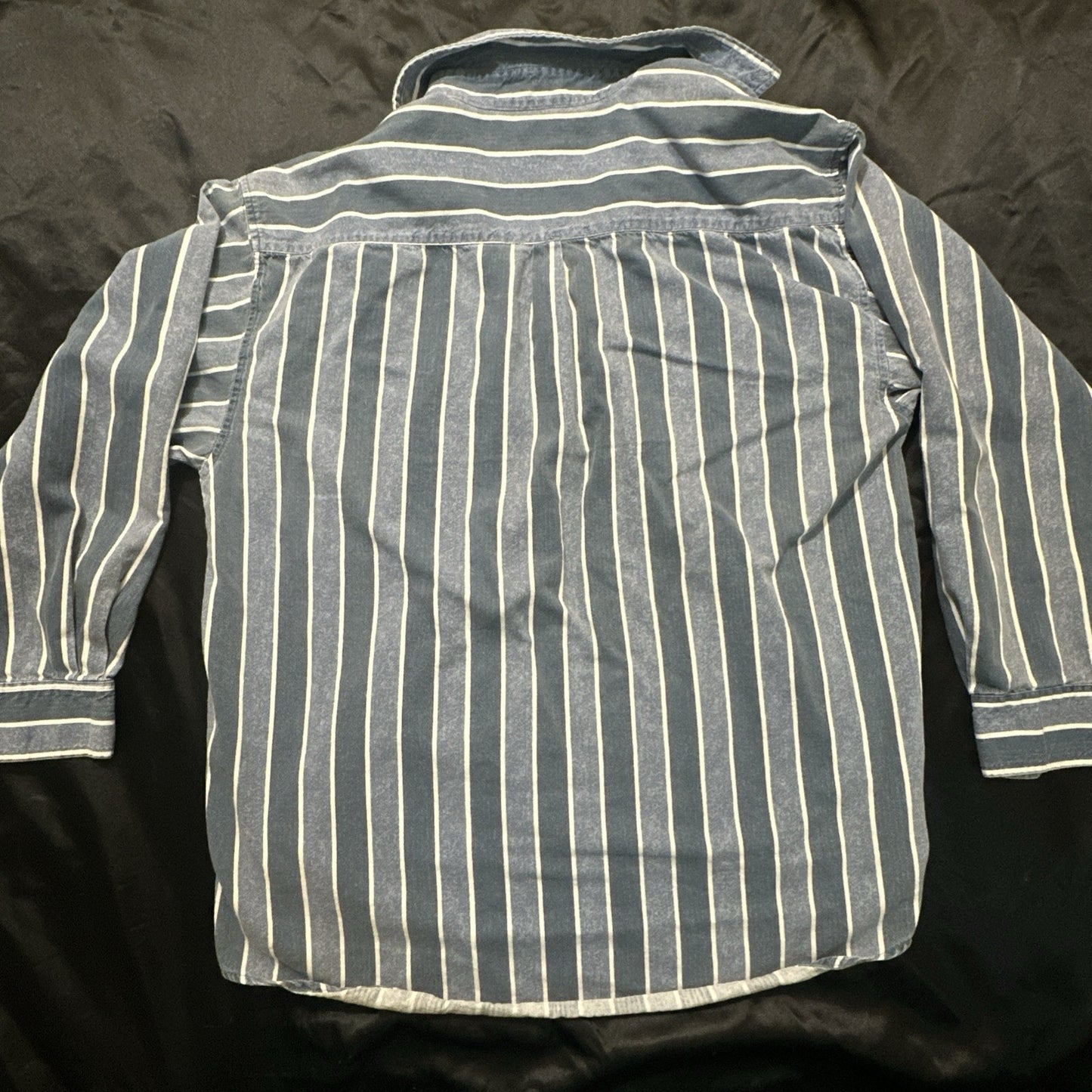 Vtg Heavy Cotton Button Down Shirt Blue Stripes L/XL 25" PTP High Quality 1A01