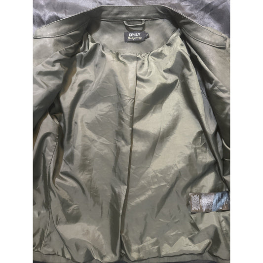 Forever 21 Only Faux Leather Jacket Olive Green Full Zip 19" PTP Women's S 1C16