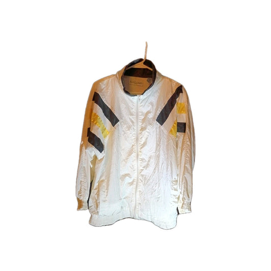 Amanda Smith Shell Jacket Large Black White Yellow Full Zip Vintage 90s D3