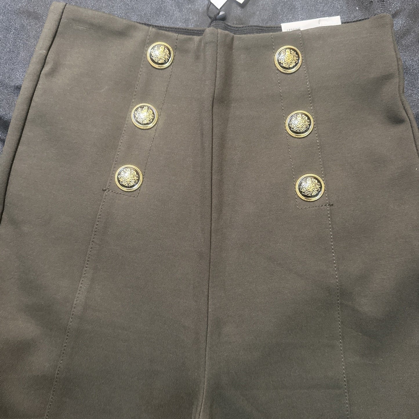 NWT Zara Leggings Olive Green Women S Gold Button Embellishments High Rise 1B02
