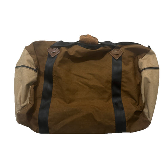 Vtg REI Heavy Duty Canvas Brown Duffle Bag Leather Handle/Accents 27x14 Large