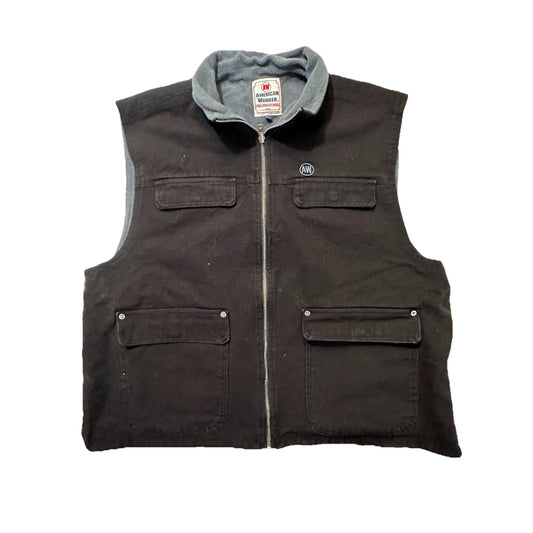 VTG American Worker Mens Sz L Black Fleece Lined Canvas Work Utility Vest