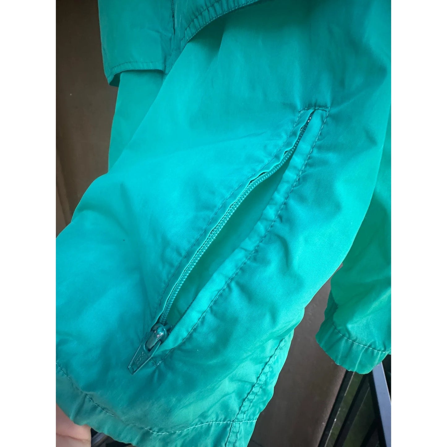 Eddie Bauer Vtg Nylon Windbreaker Jacket Women's L Teal Full Zip Hooded Coat