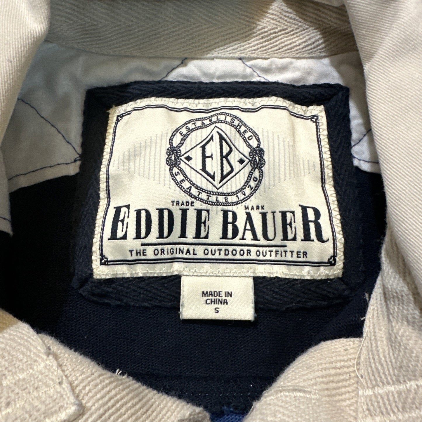 Eddie Bauer Wide Strip Long Sleeve Polo Tee Mens Small Polo Blue Cotton 1A27