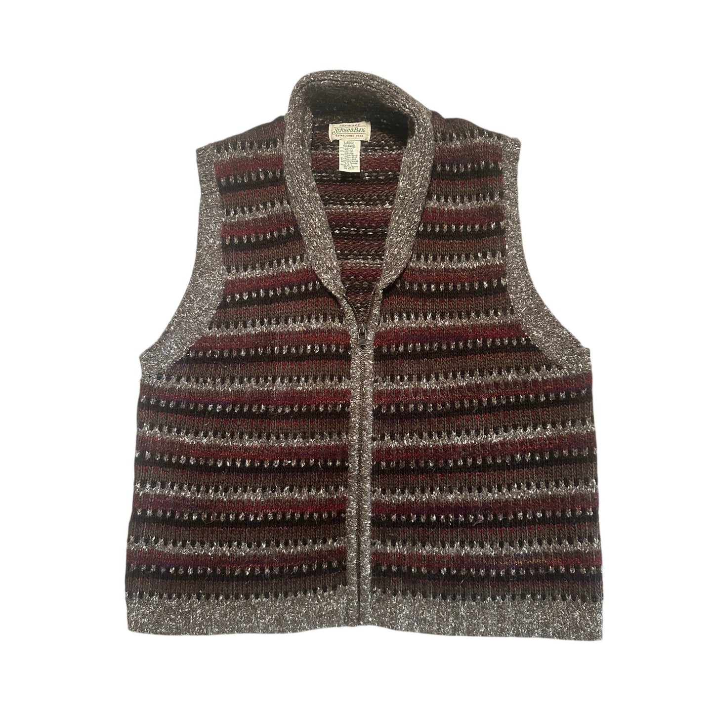 Vtg St. Johns Bay Wool Blend Full-Zip Vest Red/Brown Size L | 2C02