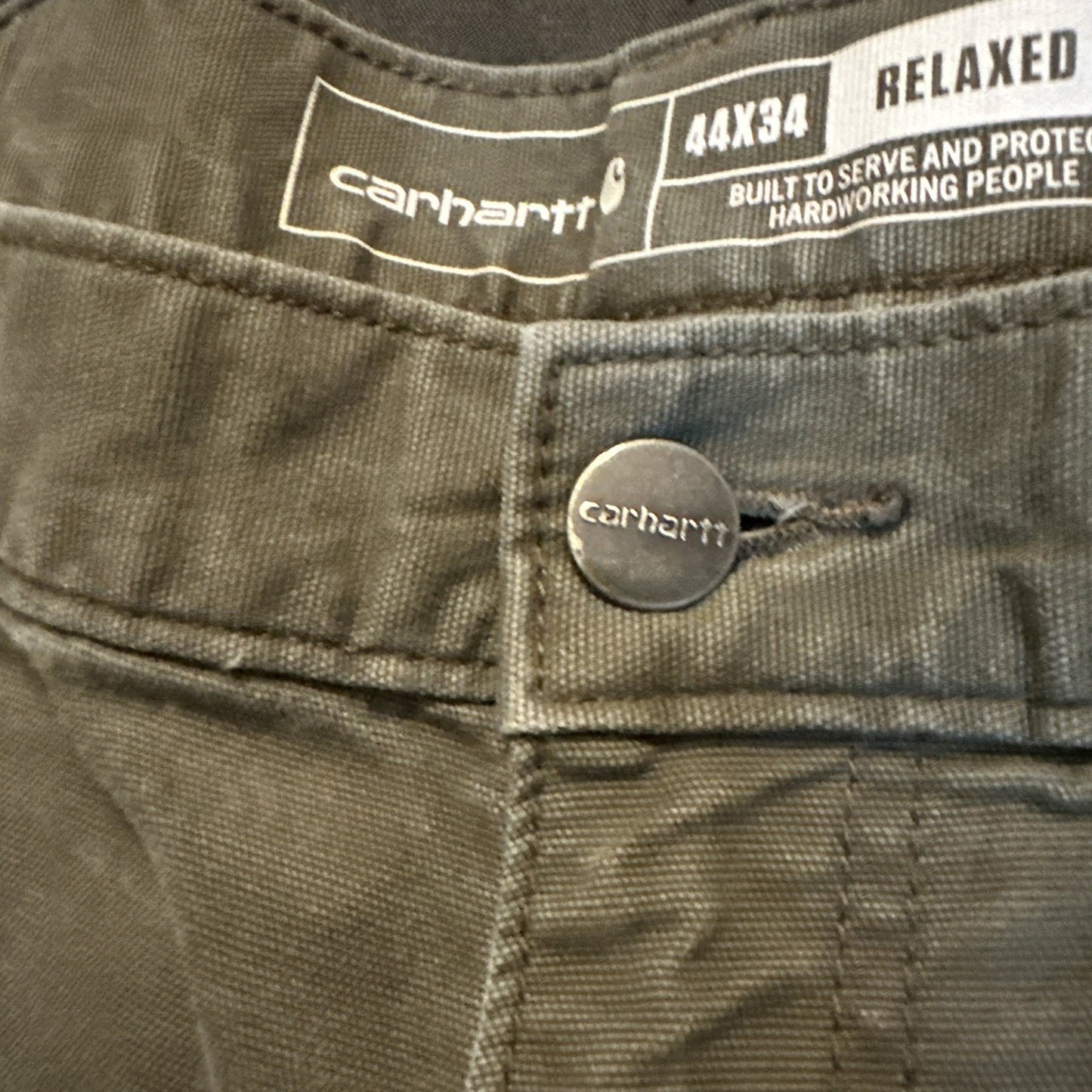 Carhartt 44x34 Relaxed Fit Olive Green Canvas Heavy Duty Pants Workwear 1B23