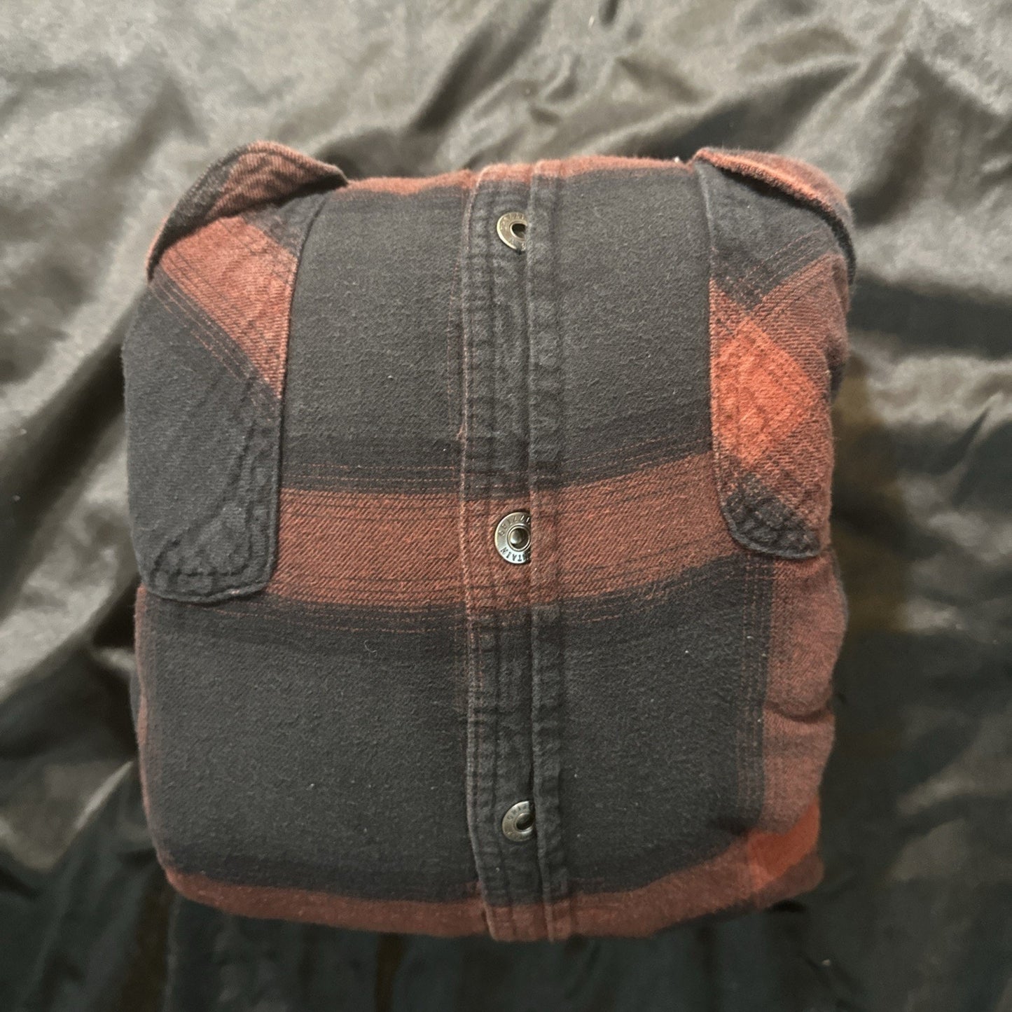 Grizzly Mountain Fleece Lined Flannel Button Down Mens L Black Red 24" PTP 1A21