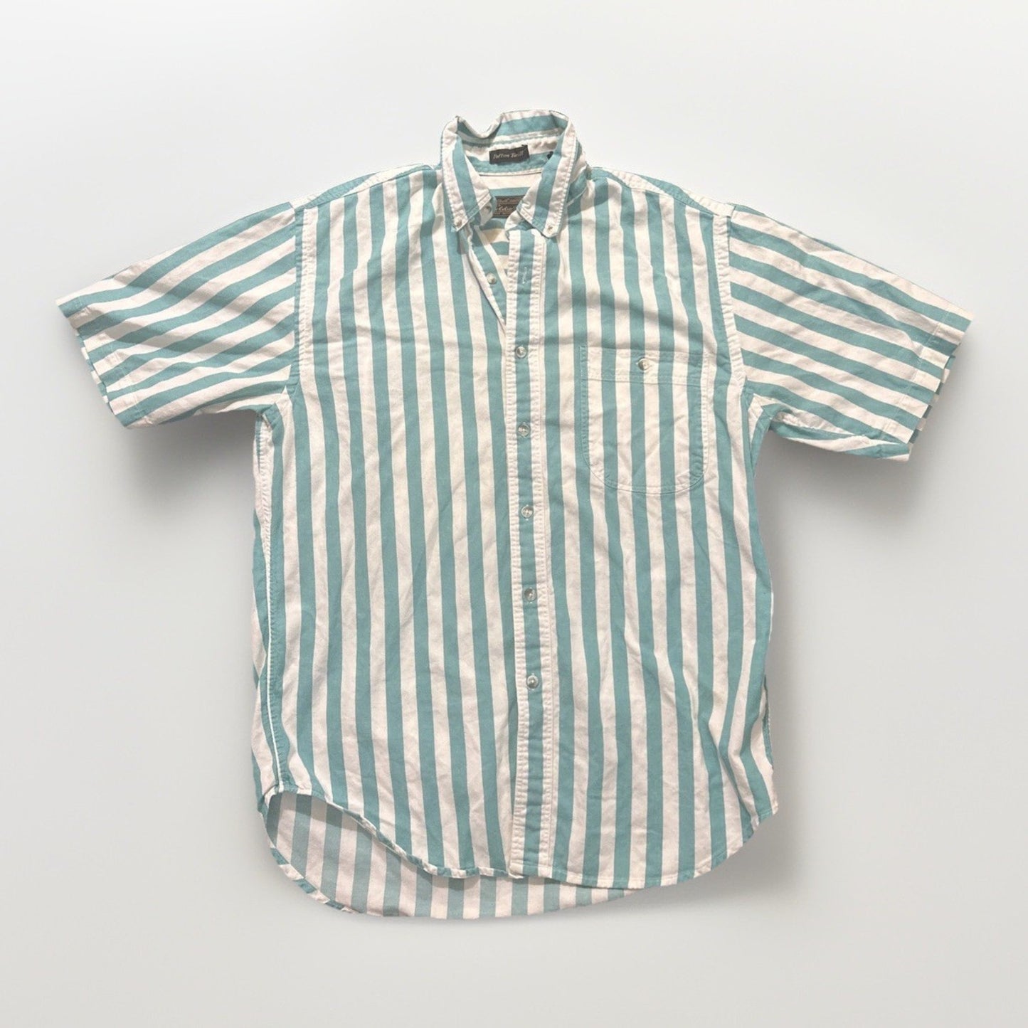 Vtg Eddie Bauer M Rufton Twill Turquoise Striped Casual Button Shirt USA 1A16