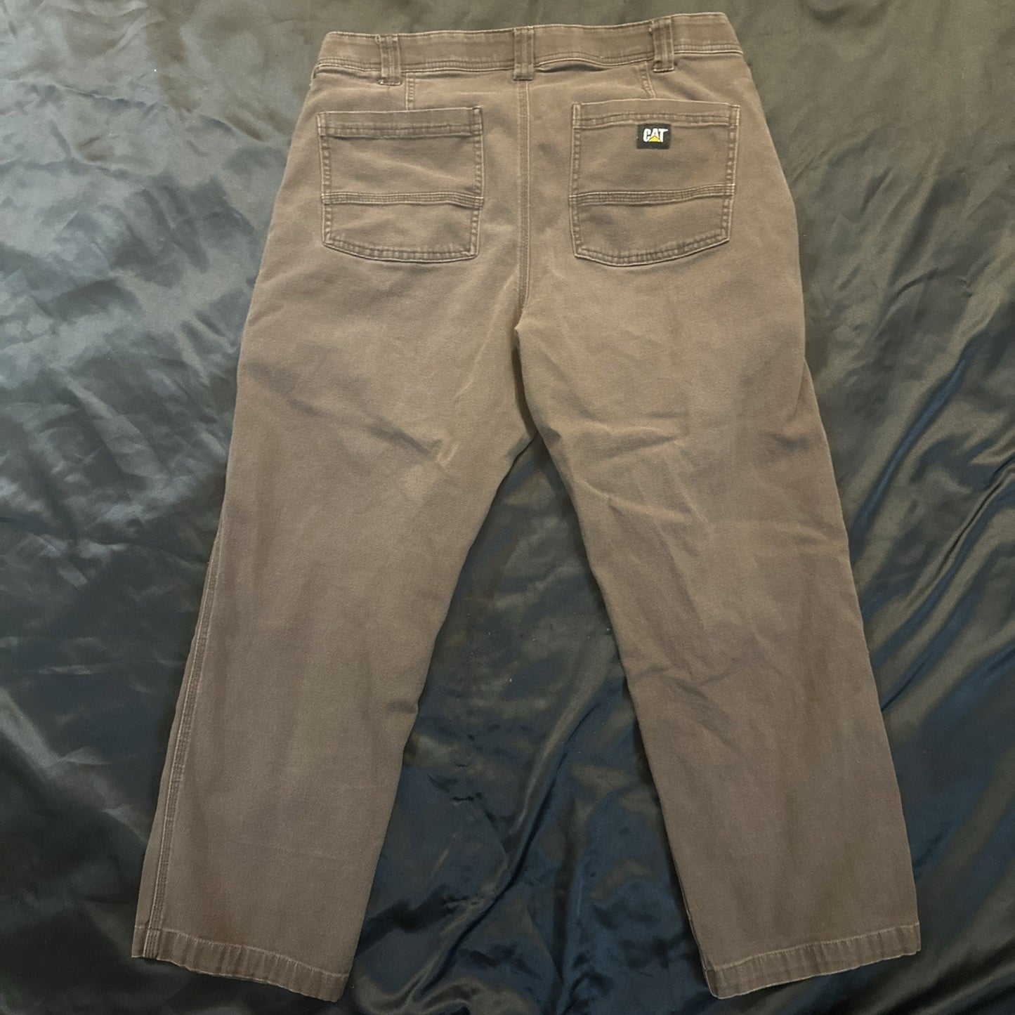 CAT Heavy Duty Straight Leg Pants Mens 34x30 Brown Elastic Waist Workwear 1B05