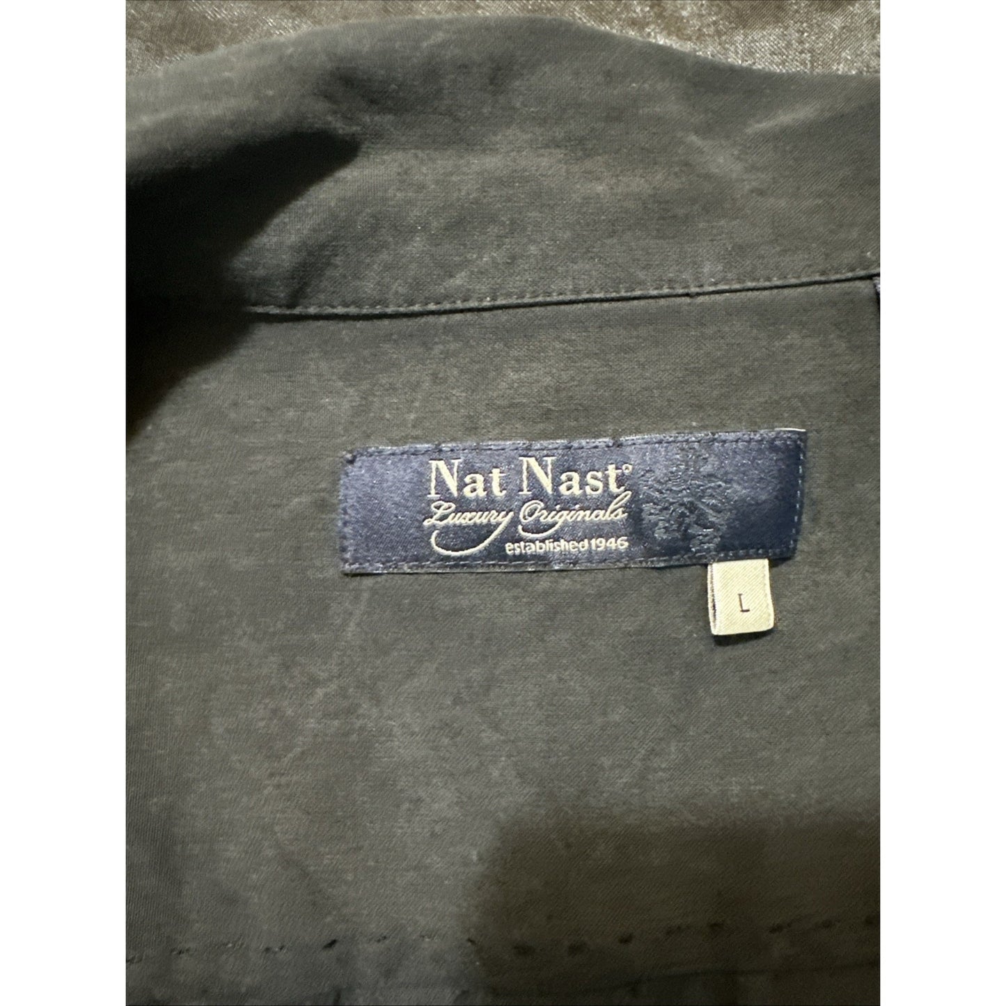 Nat Nast Luxury 100% Silk Button Down Shirt Mens L Onyx Black Bowling 1C19