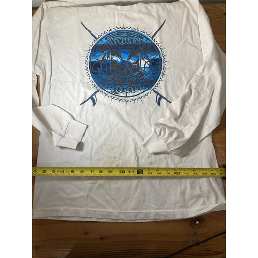Alstyle VTG White Long Sleeve Blue Hawaii North Shore Surf Graphic B3