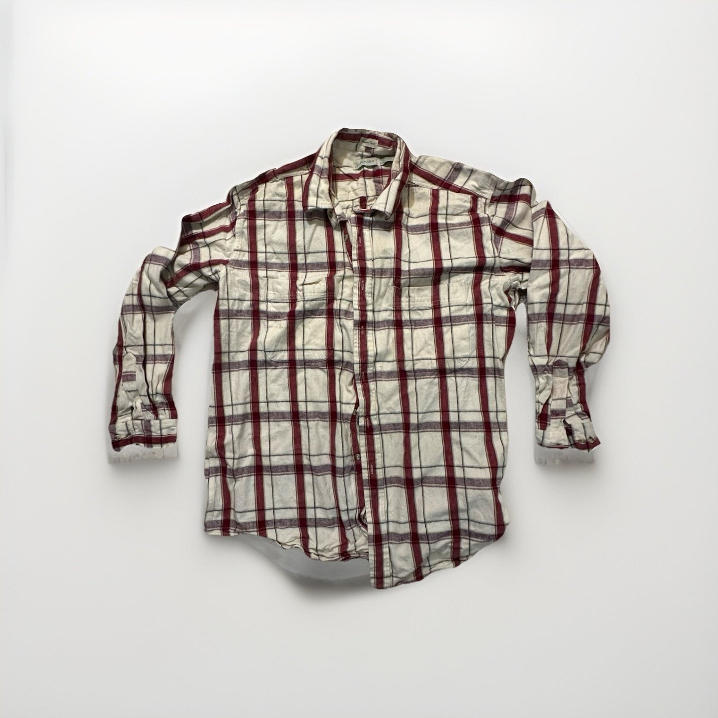 Vtg St. John’s Bay White Red Soft Flannel Size XL Brushed Twill 100% Cotton USA