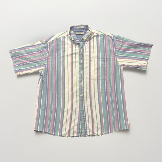 Vtg Steep Chase Button Down Casual Shirt Mens L Multicolor Stripes 23" PTP 1A03