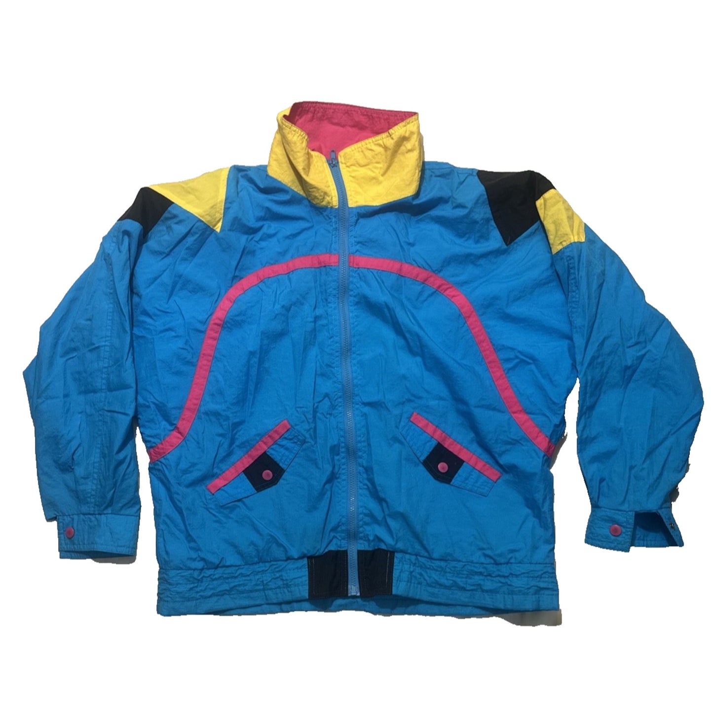 Vtg E-4000 Nylon Full Zip Windbreaker Jacket Size L Blue/Multi-Color Taiwan 1D26