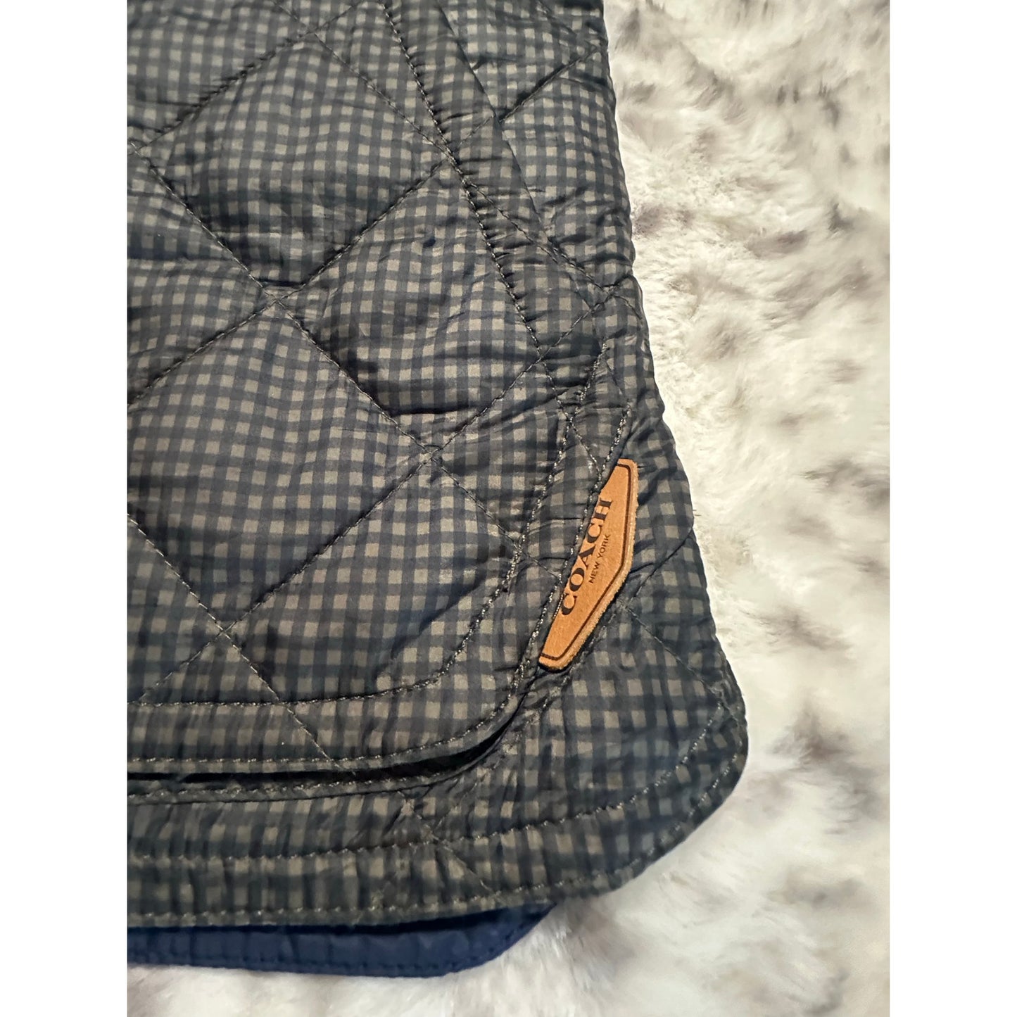 Coach Diamond Quilted Puffer Vest Navy Blue/Gray Size XS Leather Trim | 2C11